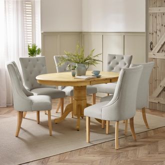Furniturebox Padstow Wooden Extending Dining Table & 6 Belgravia Chairs in Light Oak | Size: 6 Person