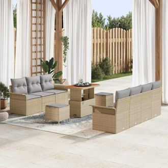 vidaXL Conjunto De Sof&aacute; De Jard&iacute;n 10 Pcs Beige Rat&aacute;n Sint&eacute;tico Vidaxl