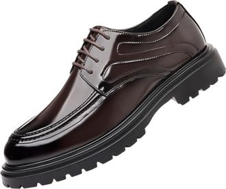 Generic Mens Shiny Leather Dress Shoes Low Cut Comfortable Height Increasing Oxford for Business Casual Wedding Groom and Daily Versatile Wear(Brown,6.5)