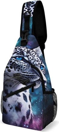 Generic Leopard with Blue Eyes Mens Shoulder Bags Sling Crossbody Backpack Travel Hiking Chest Bag with Small Side 38x20cm