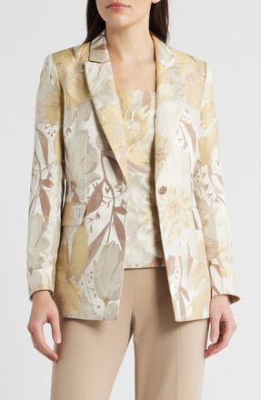 Anne Klein Jacquard Blazer in Coffee Cream Multi at Nordstrom, Size 12