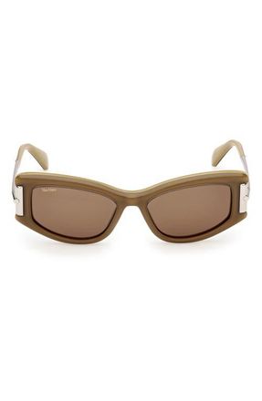 Max Mara 52mm Cat Eye Sunglasses in Green /Palladium /Brown at Nordstrom