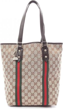 Gucci Beige Multi-Color Canvas Leather Handbag Tote Bag (Pre-Owned)