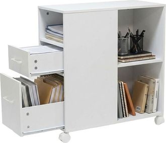 Relaxdays Relaxdays roll container, 2 drawers, 3 compartments, HxWxD: 65 x 30 x 60 cm, MDF, office under-desk cabinet, white