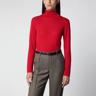 R&oacute;he Dolcevita in lana e cashmere a maglia fine rosso