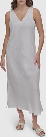 DKNY Asymmetric Sleeveless Linen Dress in White at Nordstrom, Size X-Large
