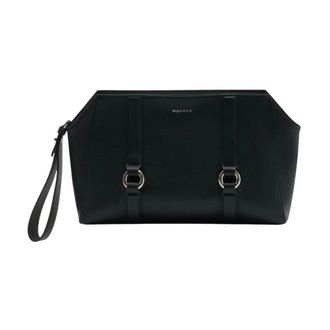 Alexander McQueen Tassen, Heren, Zwart, ONE Size, Leer, Calf Leather Pouch Clutch met Ringdetail