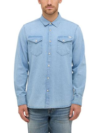 Mustang Langarmhemd MUSTANG Herren Style Duver, Herren, Gr. M, US-Gr&ouml;ssen, blau 200, Popeline, 100% Baumwolle, unifarben, regular fit, Hemden Langarmhemd