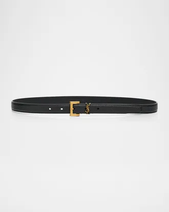 Saint Laurent YSL Grain Leather Skinny Belt