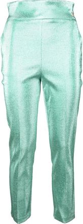 Elisabetta Franchi Metallic Fiber Katoenmix Broek - Dames - Slim Fit Broeken - Groen - L - Katoen - Broeken
