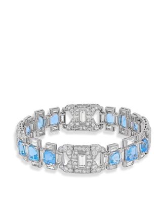 Pragnell Bracciale French Art Deco in platino con acquamarina e diamanti - Argento