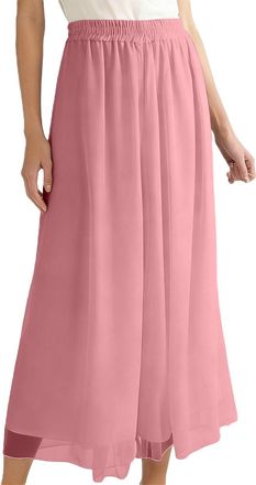 Generic Elegant Plus Size High Waist Satin Chiffon Palazzo Trousers Cropped Wide Leg 9/10 Length for Women (XXXXL) Pink