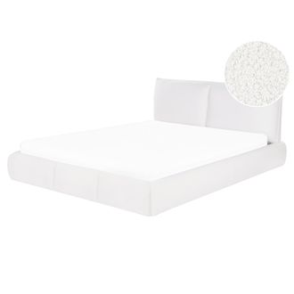 Beliani Cama Doble Moderna Tapizada En Boucl&eacute; 160 X 200 Cm De Listones Blanca Vinay