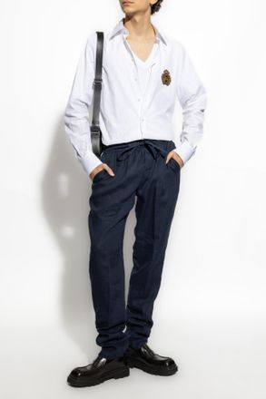 Dolce & Gabbana Linen Trousers, Mens, Navy Blue