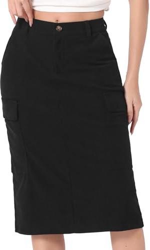 Allegra K Jupe Cargo Femme Midi en Velours Côtelé à Taille Haute