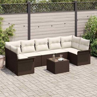 vidaXL Vidaxl - Conjunto De Sof&aacute; De Jard&iacute;n 8 Pcs Marr&oacute;n, Crema 55 X 55 X 37 Cm