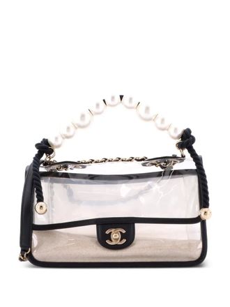 Chanel Sand By The Sea Pearl Flap Bag PVC with Lambskin Medium shoulder bag - Nero