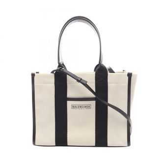 Balenciaga Black Ivory Canvas Leather Handbag Tote Bag (Pre-Owned)
