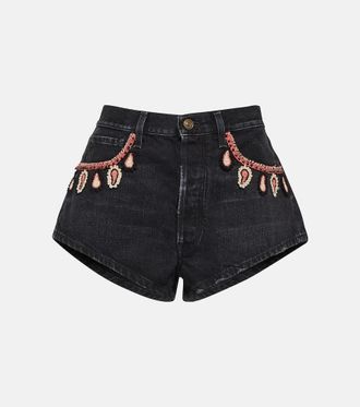 Alanui Embroidered denim shorts
