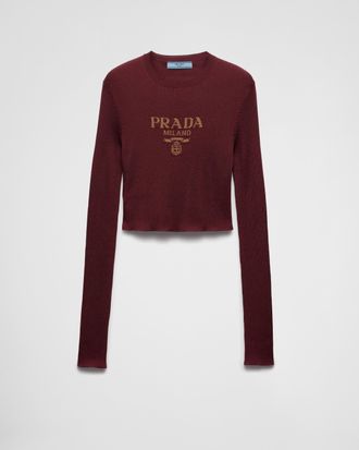 Prada Cropped silk sweater with logo