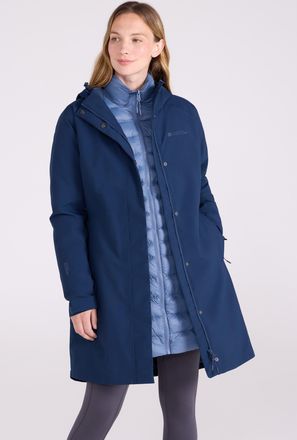 Mountain Warehouse Alaskan Womens 3 In 1 Long Jacket with Adjustable Hood Waterproof Coat Dark Blue - Size 12 UK