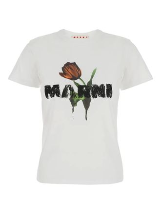 Marni floral-print T-shirt - women - Cotton - 42 - White