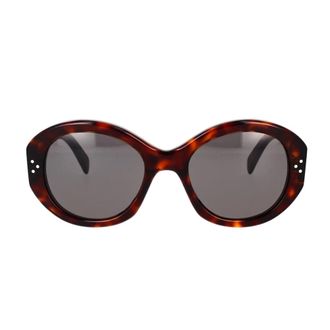 Celine Sunglasses, female, Brown, 53 MM, Round Sunglasses in Dark Havana Acetate