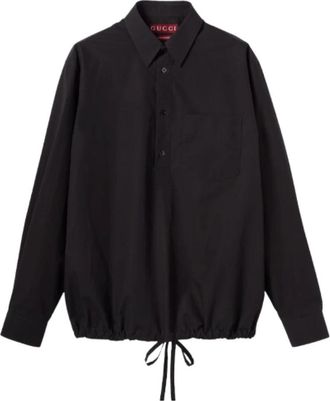 Gucci Zwarte Trekkoord Hemd - Heren - Casual Overhemden - Zwart - L - Katoen - Overhemden