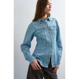 Topshop Seamed Denim Jacket in Light Blue at Nordstrom, Size 12