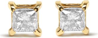 House of Brilliance 14K Yellow Gold 5/8 Cttw Princess Natural Brown Diamond Solitaire Stud Earrings at Nordstrom