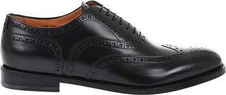 Santoni Black Perforated Classic Lace Ups Shoes