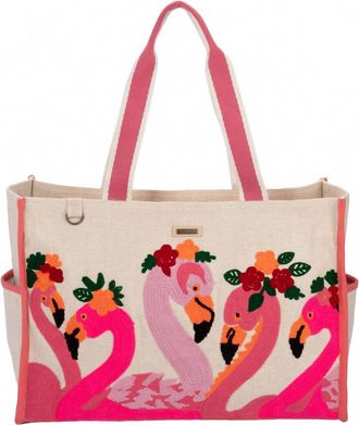 Sun N Sand Womens Floral Flamingos Shoulder Tote Bag In Pink