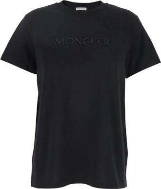 Moncler Zwarte Logo Geborduurd T-shirt Vrouw Katoen - Dames - T-shirts - Zwart - S - Katoen - Tops