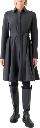 Akris Long Sleeve Belted Virgin Wool Flannel Shirtdress in Charcoal at Nordstrom, Size 10
