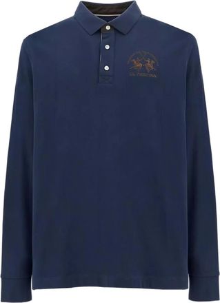La Martina Beato poloshirt met geborduurd logo en lange mouwen - Blauw