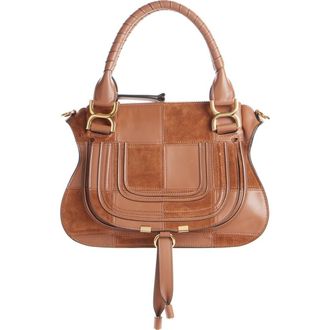 Chlo&eacute; Marcie Leather & Suede Patchwork Satchel in Dusty Tan at Nordstrom