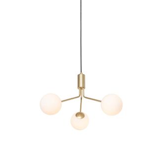 QAZQA Art D&eacute;co L&aacute;mpara Colgante Art Deco Dorada Con Cristal Opalino 3 Luces - Coby Vidrio /acero Alargada Adecuado Para Led Max. 3 X 28 Watt - Qazqa