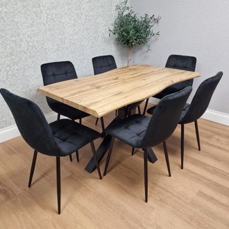 Kosy Koala Dining Table & 6 Chairs Modern Dining Table Set With 6 Black Velvet Chairs Dining Room Furniture in Brown