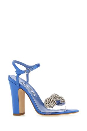 Manolo Blahnik Womens Blue Satin Elhob Sandals Bblu Sandali