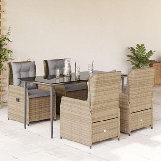 vidaXL Set Comedor De Jard&iacute;n 5 Pzas Con Cojines Rat&aacute;n Sint&eacute;tico Beige Vidaxl