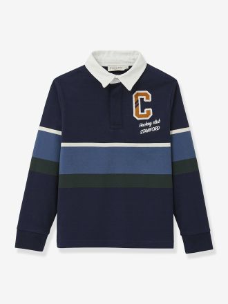 Cyrillus Polo-rugby ray&eacute; gar&ccedil;on coton biologique bleu