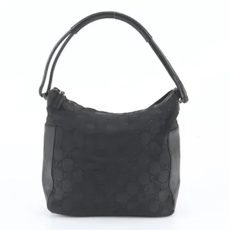 Gucci Black Leather Nylon Handbag Shoulder Bag Tote Bag (Pre-Owned)