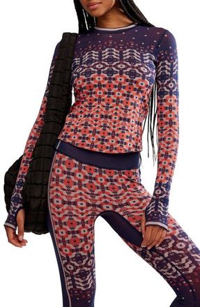 Free People Myoko Jacquard Layer T-Shirt in Apres Navy Combo at Nordstrom, Size Medium