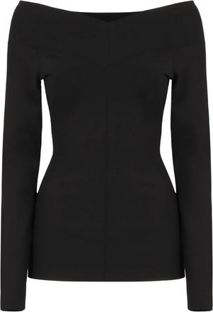 Stella McCartney Top met rechte hals en lange mouwen - Dames - Longsleeves - Zwart - S - Leer - Tops