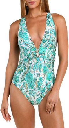 Sunshine 79 Free Spirit Plunge One-Piece Swimsuit in Blue/Green Multi at Nordstrom, Size 14