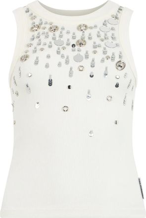 Des_Phemmes Canotta con decorazione di cristalli - - Tops - Donna - Bianco - M