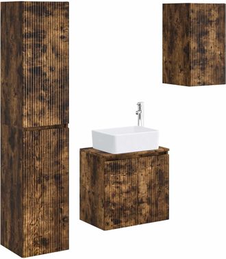 vidaXL Juego De Muebles De Ba&ntilde;o 3 Uds. Roble Ahumado Vidaxl