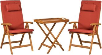 Beliani Beliani - Rustic Garden Bistro Set Acacia Wood Table 2 Chairs Folding Red Cushions Java Premium