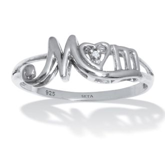 Palm Beach Jewelry Round Diamond Accent Mom Heart Sterling Silver Ring