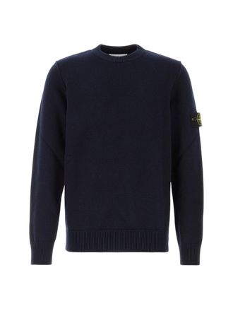 Stone Island Crewneck Sweater with Textured Knit Finish and Logo Patch